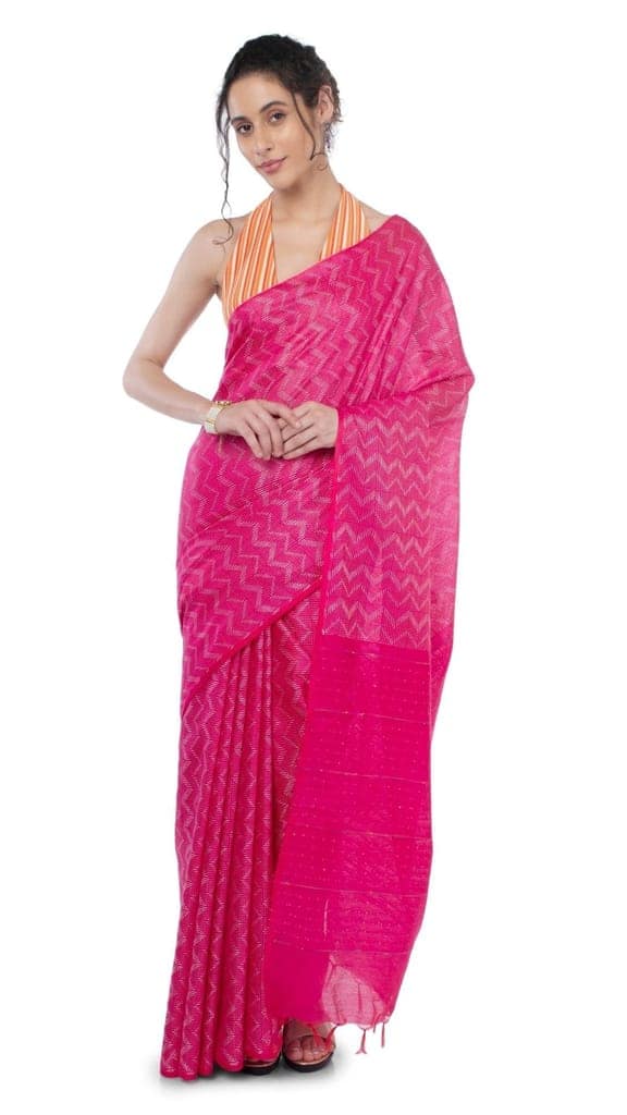Kota Silk Saree Deep Cerise Pink Color Sequence Palu and full body Zig-Zag Design with running blouse-8398 view 4