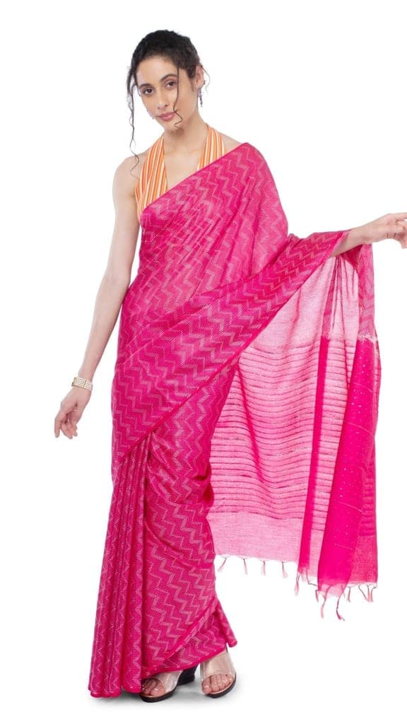 Kota Silk Saree Deep Cerise Pink Color Sequence Palu and full body Zig-Zag Design with running blouse-8398 view 6