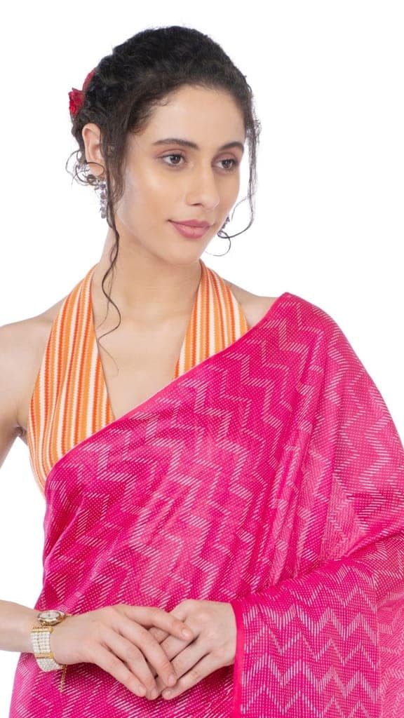 Kota Silk Saree Deep Cerise Pink Color Sequence Palu and full body Zig-Zag Design with running blouse-8398 view 7