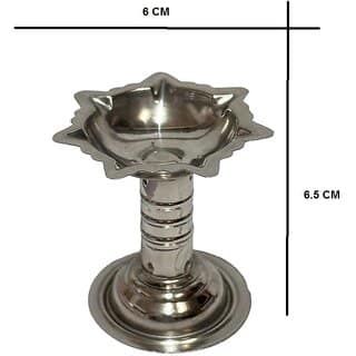 (Set of 2) Stainless Steel Diya Samai Deepak for Pooja, Silver Finish, Home Decor and Puja Gift view 2