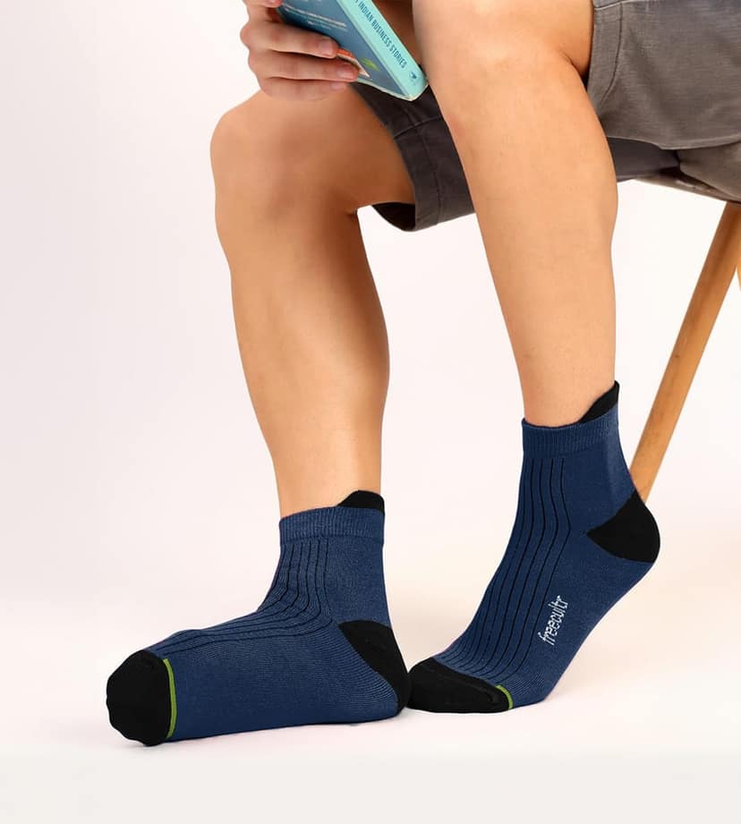 Freecultr Ankle Socks | Breathable Bamboo Fibre | Odour Resistant | Thermo Regulated | Moisture Wicking | Anti-Slip Y-Heel | Soft & Comfortable Sulphur Yellow, Falme Orange, Navy view 4