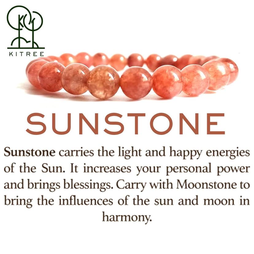 KITREE NATURAL SUNSTONE CRYSTAL BRACLET 8MM ROUND FOR UNISEX(COLOR MULTI) view 3