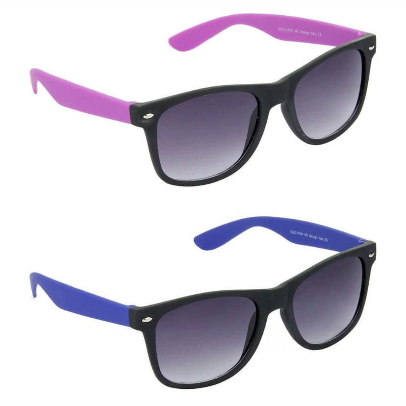 HRINKAR Men Women Boys & Girls Pilot & Rectangular Sunglasses Violet & Blue Frame, Grey & Grey Lens (Medium) Pack of - 2