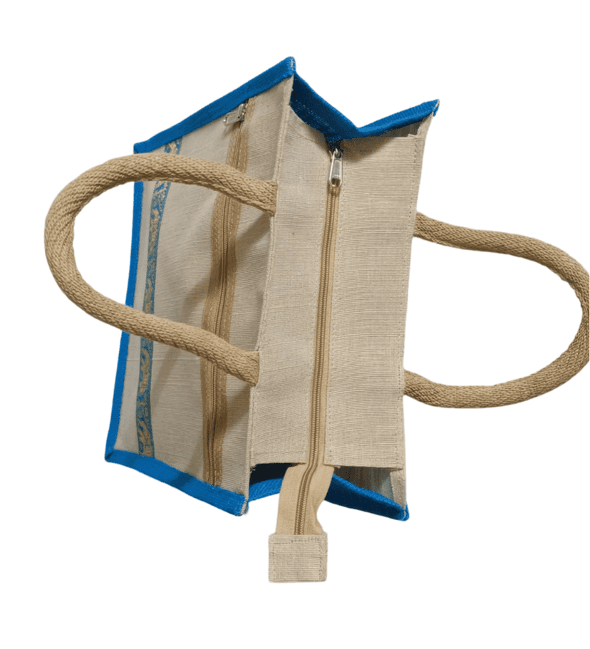 Ethnic Print Jute Bag with Zipper Closure view 2