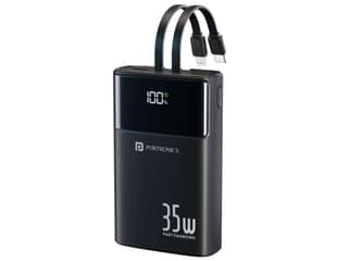 Portronics Titan 35 20000mAh Fast Charging Powerbank with in-Built Type C & 8 Pin Cable, 35W Super Fast Charging, Type C PD Output - Black
