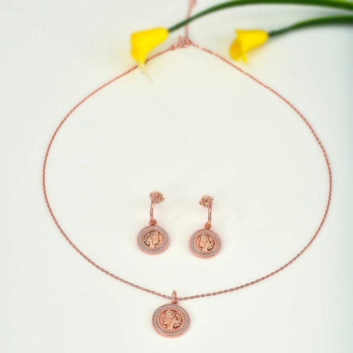 Rose Gold Victorian Coin Pendant Set view 3