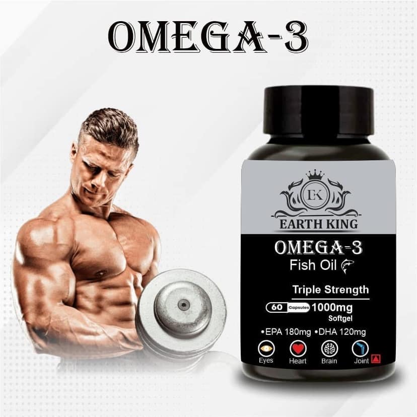 EARTH KING Triple Strength Omega 3 Fish Oil - 1000mg (180 mg EPA & 120 mg DHA) Omega 3 Fish Oil | Fatty Acid | Supports Healthy Heart, Brain, Better Skin, Bones, Joint & Eye Care � 60 Capsules (Pack of 2) view 2