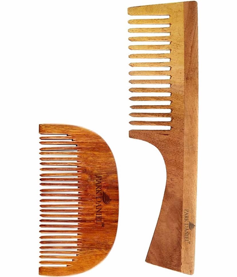Park Daniel Beard & Neem Wooden Comb Fine Tooth Rattail Comb Pack of 2