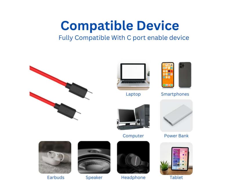 Twance TC20R PVC - Type C to Type C fast Charging & data transfer Cable, 1 Meter, Red color -500 Pieces view 2