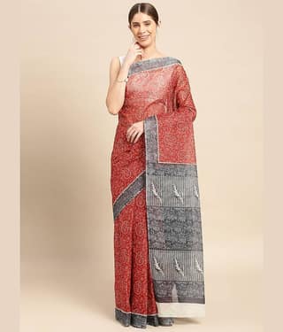 SHANVIKA Cotton Printed Saree Without Blouse Piece ( Red )