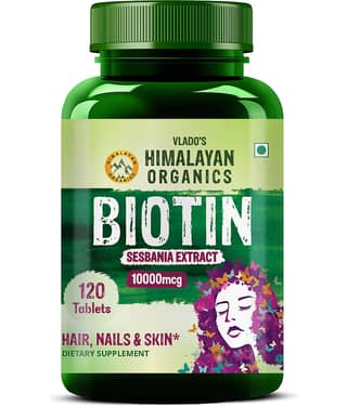 Vlado's Himalayan Organics Biotin 10000mcg Tablets Supports Hair Growth, Skin & Nail Health 120 No.s