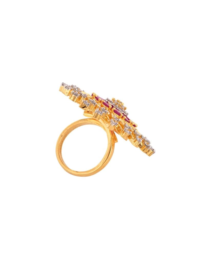 Gold Plated White & Red AD Studded Solar Cocktail Finger Ring view 7