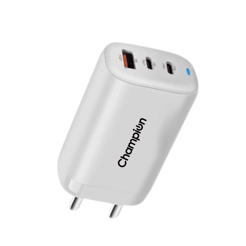 Champion 25W Wall Charger (USB+Type-C+Type-C) Supports Warp/Dash/SuperVooc Charging (White) view 2