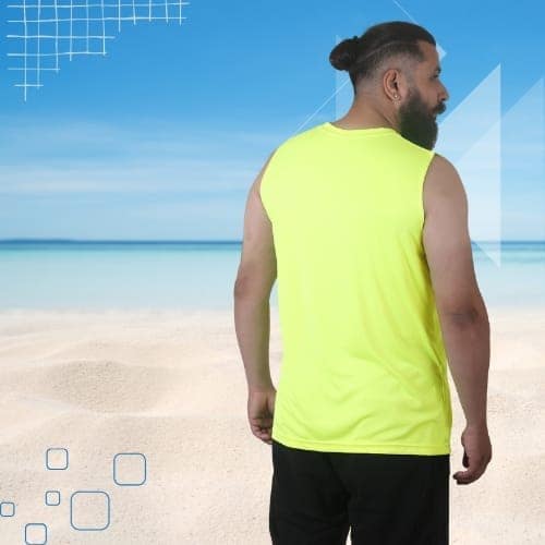 Men's Gym Sleeveless T-Shirt Neon Yellow - Drifit, Quick Dry Sports Tank Top, Sando Vest view 4