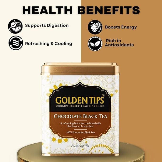 Golden Tips Full Leaf Black Tea Tin Can Chocolate Flavour (50 cups, 100 Gram ) view 6