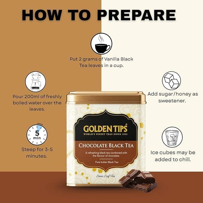 Golden Tips Full Leaf Black Tea Tin Can Chocolate Flavour (50 cups, 100 Gram ) view 7