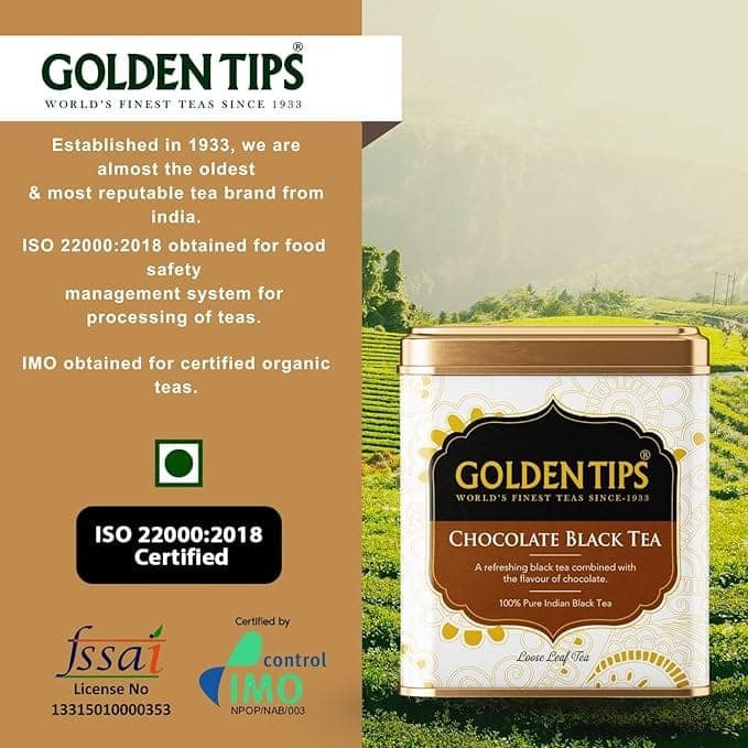 Golden Tips Full Leaf Black Tea Tin Can Chocolate Flavour (50 cups, 100 Gram ) view 8