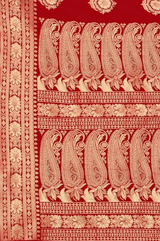Women's Banarasi Silk Woven Red Saree with Unstitched Blouse Piece view 6