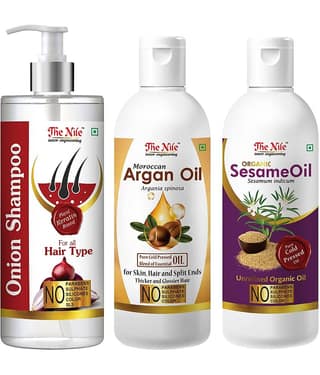 The Nile Red Onion Shampoo 200 ML + Argan Oil 100 ML + Sesame Oil 100 ML Shampoo 400 mL Pack of 3