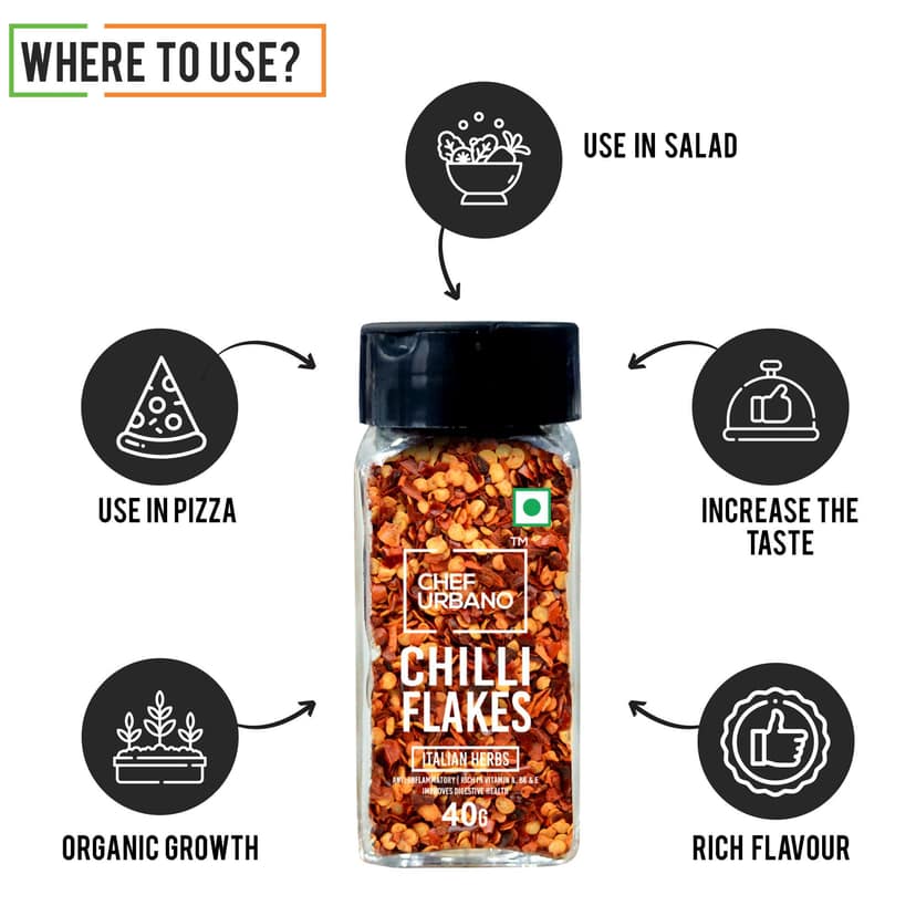 Chef Urbano Herbs Chilli Flakes Sprinkler 40 Gms (MRP: Rs. 110/-) view 2