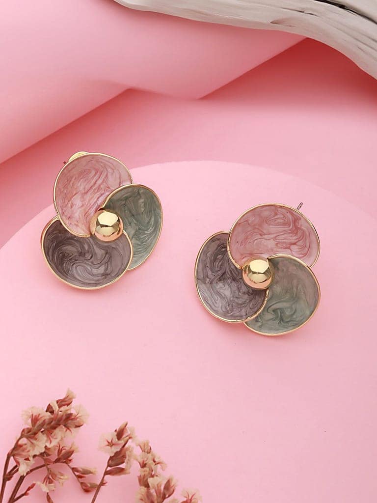 Anti-Tarnish 18k Gold Plated & Enamelled Floral Statement Studs Earrings view 2