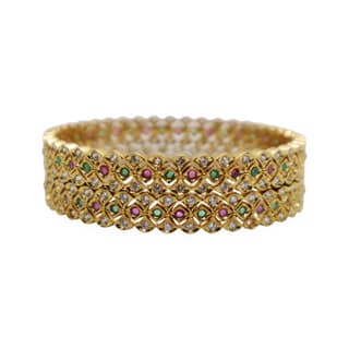 Gold Plated Designer Bangle with CZ, Pink & Green Stones – Traditional Wedding Jewelry
