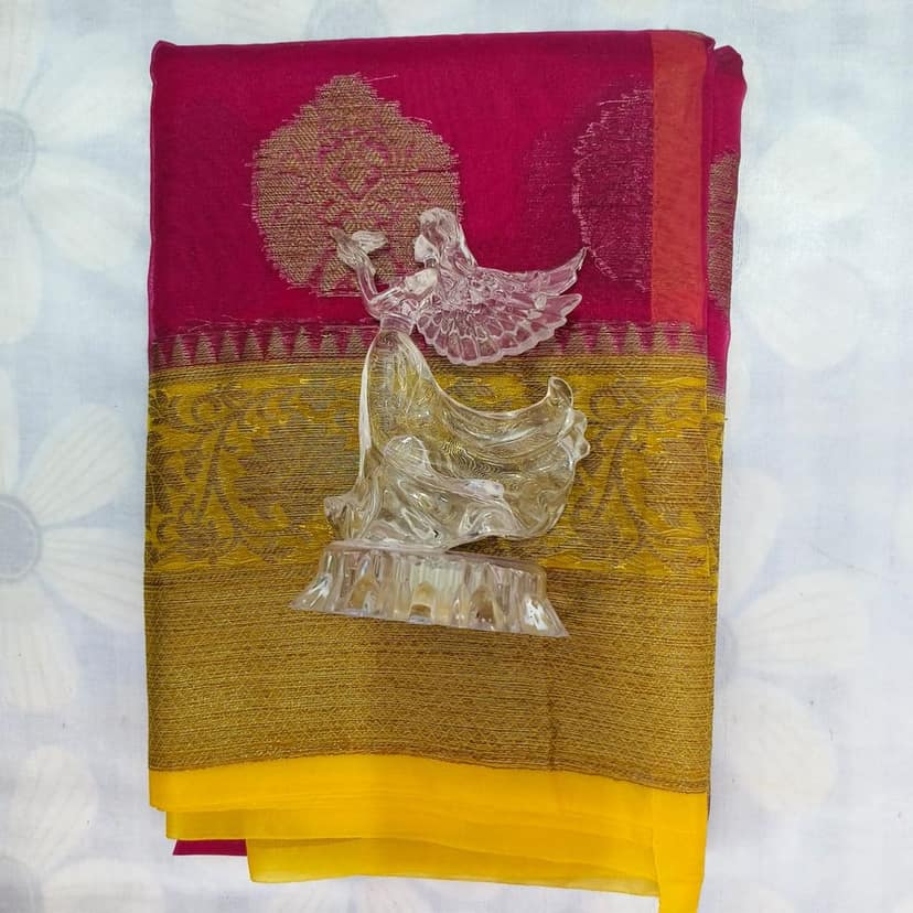 Silk Cotton Saree with Blouse - Rose view 3