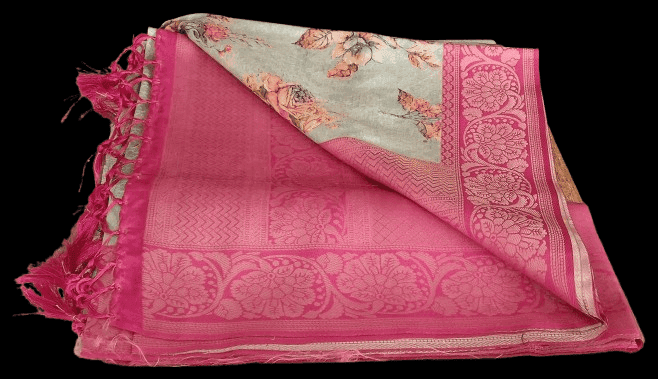 Green Floral Print Saree view 5