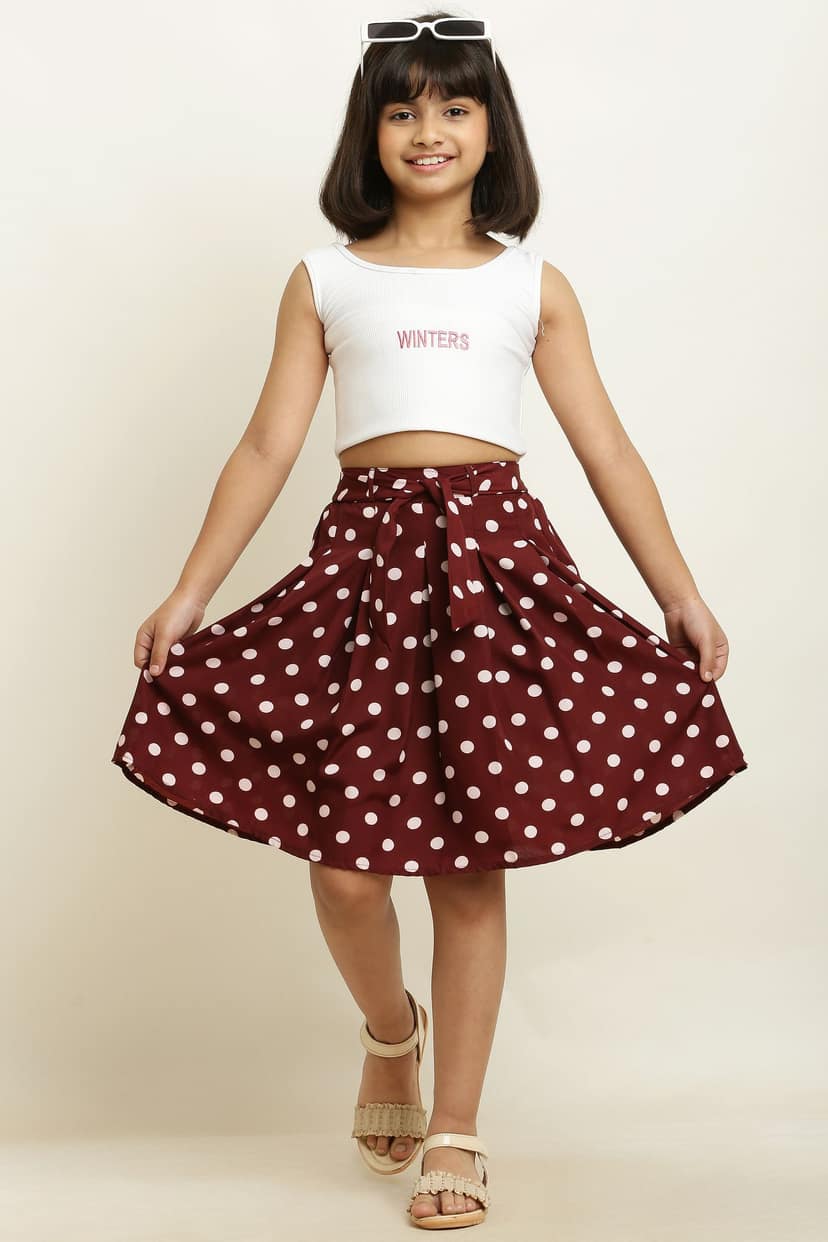 Cute Fancy Skirt Brown Dot For Girls. view 4