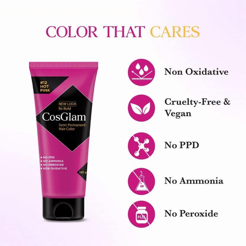 COSGLAM Semi Permanent Hair Color Hot Pink 120g and Hair Color Remover 70ml, Switching Shades Made Easy view 2
