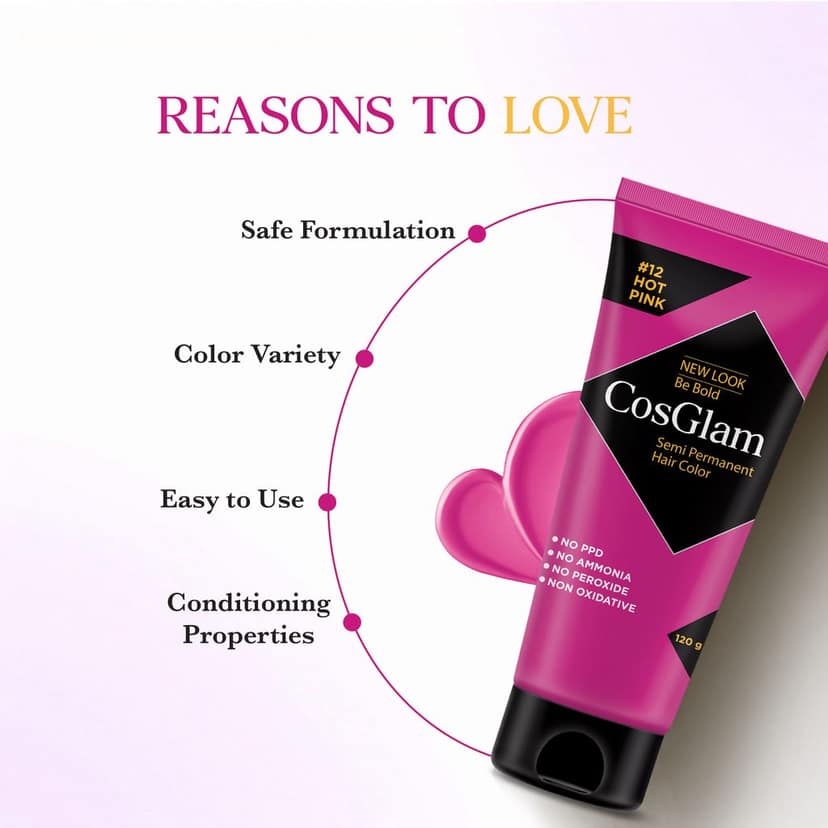 COSGLAM Semi Permanent Hair Color Hot Pink 120g and Hair Color Remover 70ml, Switching Shades Made Easy view 3
