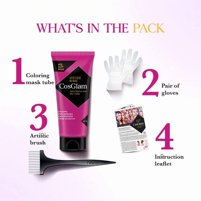 COSGLAM Semi Permanent Hair Color Hot Pink 120g and Hair Color Remover 70ml, Switching Shades Made Easy view 4