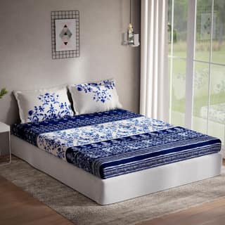DDECOR - Utsav Collection 100% Cotton Ethnic Pattern 145TC King Bedsheet |254 CM X 274 CM| Blue