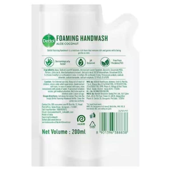 Dettol Aloe Coconut Foaming Hand Wash Pump Plus Refill 200 Ml view 2