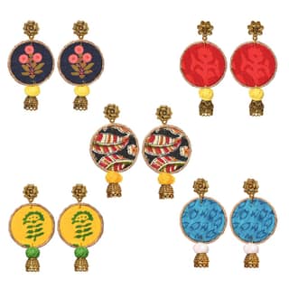 EKAM EK fabric earrings combo in multicolored fabrics for women and girls for casual wear and formal wear set of 5 pairs, round in shape