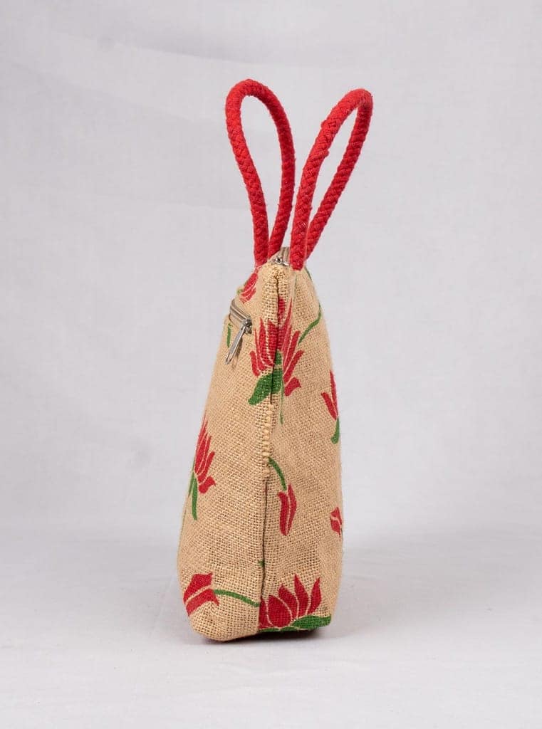 **Jute tote bag with red lotus flower print** view 4