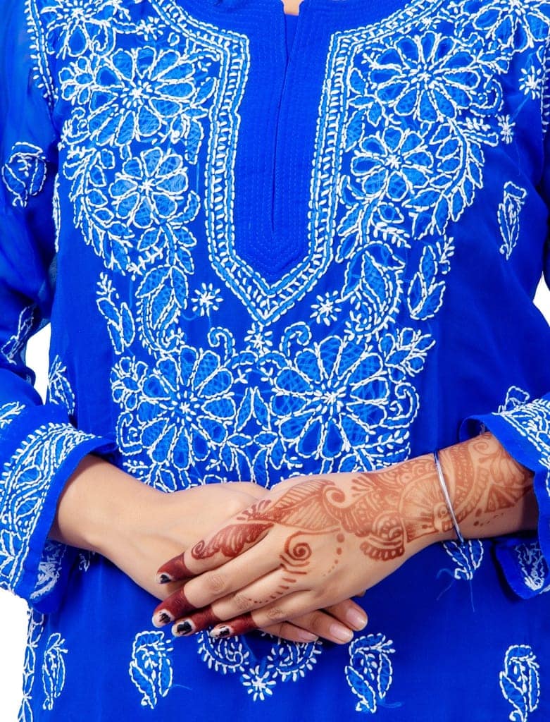 SNAPFAB Chikan Art Handicraft Blue Chikankari Women Kurta view 3