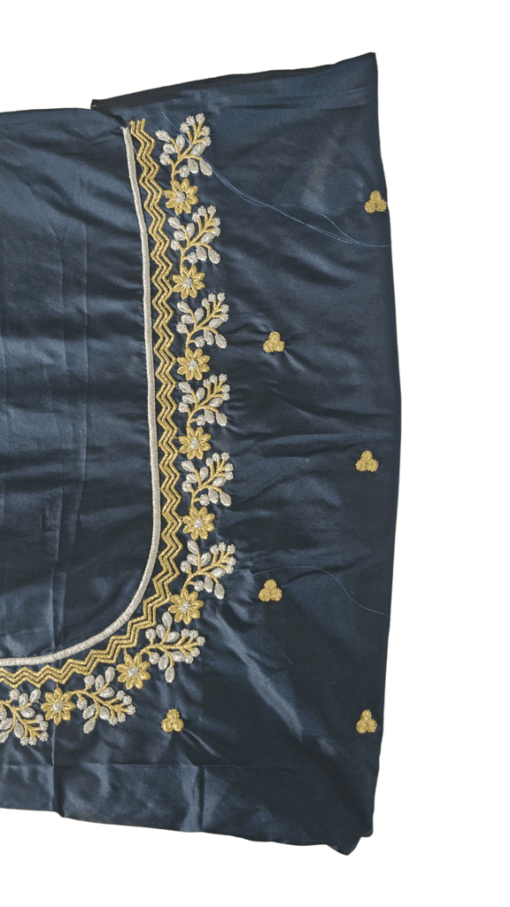 Embroidered Blouse Piece, Zari and Stone Work, Navy Blue Color view 2