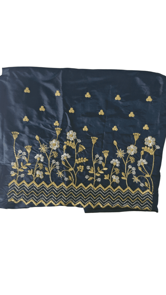 Embroidered Blouse Piece, Zari and Stone Work, Navy Blue Color view 3