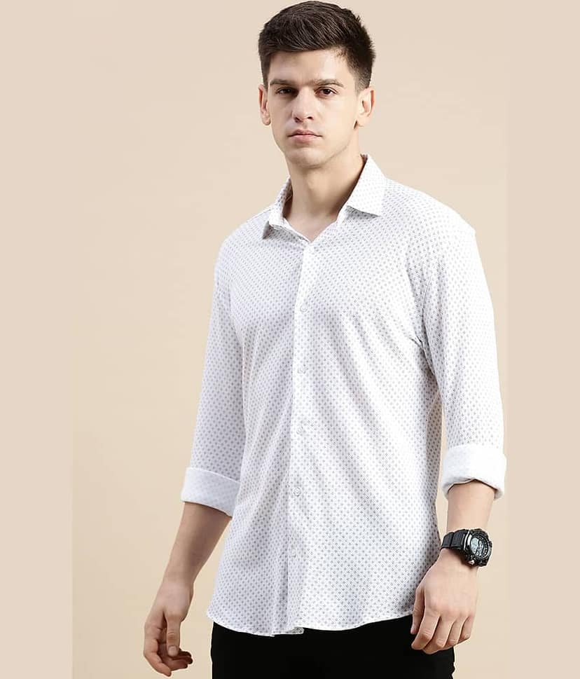 Showoff Cotton Blend Regular Fit Printed Full Sleeves Men's Casual Shirt - Off White ( Pack of 1 ) view 3
