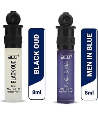 aco perfumes Black oud & Men in blue Concentrated Attar Roll On 8ml COMBO SET