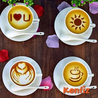 Cappuccino Coffee Barista Stencils Template Strew Pad Duster Spray - Random Design, Pack of 16