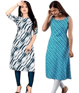 VACHHARAJ GROUP Crepe Printed A-line Women's Kurti - Blue,Light Blue ( Pack of 2 )