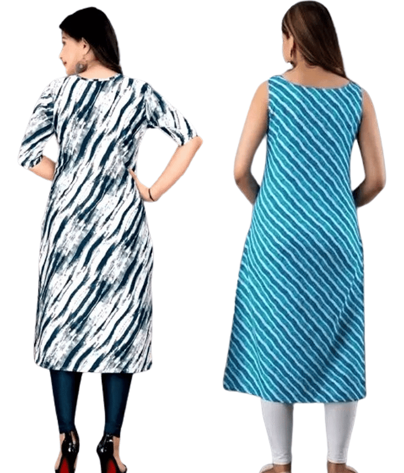 VACHHARAJ GROUP Crepe Printed A-line Women's Kurti - Blue,Light Blue ( Pack of 2 ) view 2