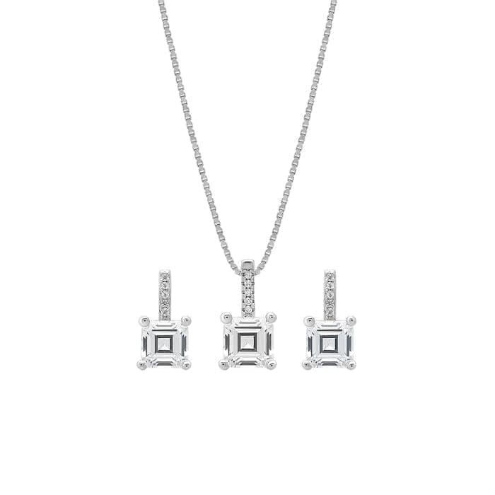 Silver Mini Cube Pendant Set with Box Chain