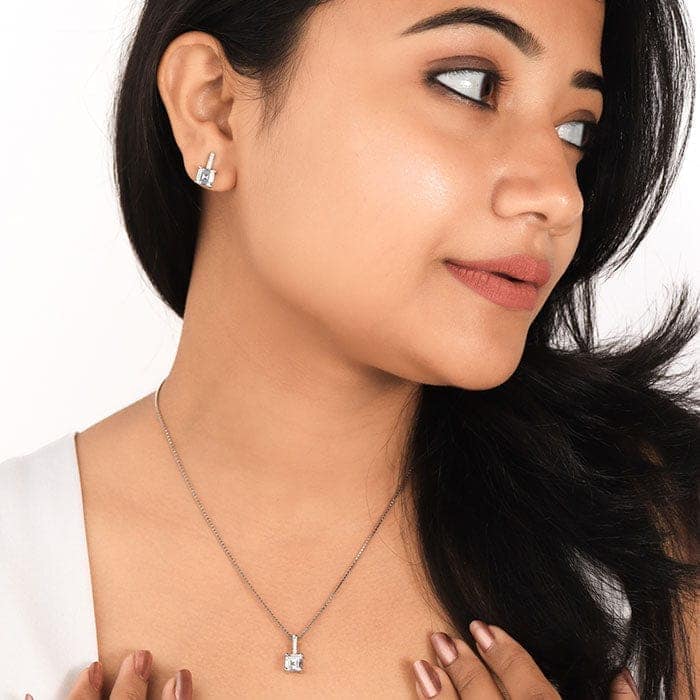 Silver Mini Cube Pendant Set with Box Chain view 2