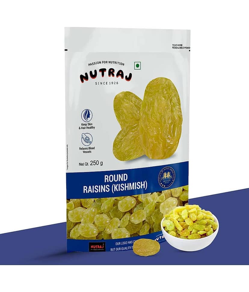 Nutraj Round Raisins 1 Kg (250g X 4), Kishmish 1 Kg, Seedless Green Kishmish view 2
