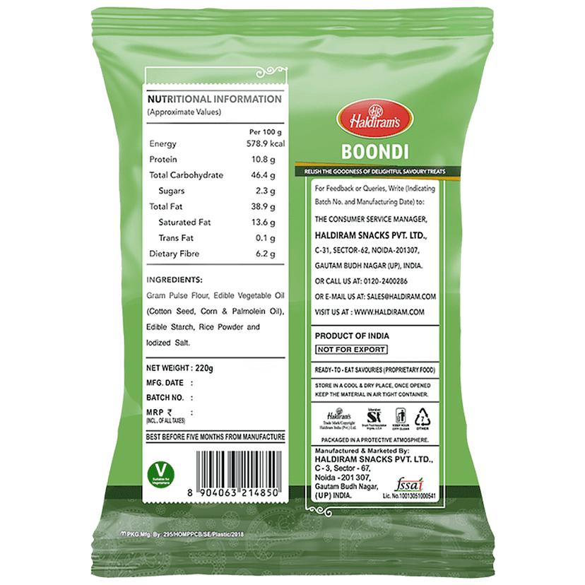 Haldiram's Namkeen - Boondi Plain (Del), 200 G Pouch view 2