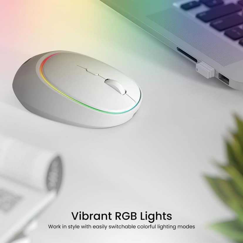 Portronics Toad IV Bluetooth Mouse with 2.4 GHz Wireless (Dual Connectivity), Rechargeable, Connect up to 3 Devices, RGB Lights, Adjustable Optical DPI, for Laptop, PC, Tablet, Smartphone (White) view 2