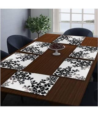 Generic PVC Floral Rectangle Table Mats ( 45 cm x 30 cm ) Pack of 6 - Black